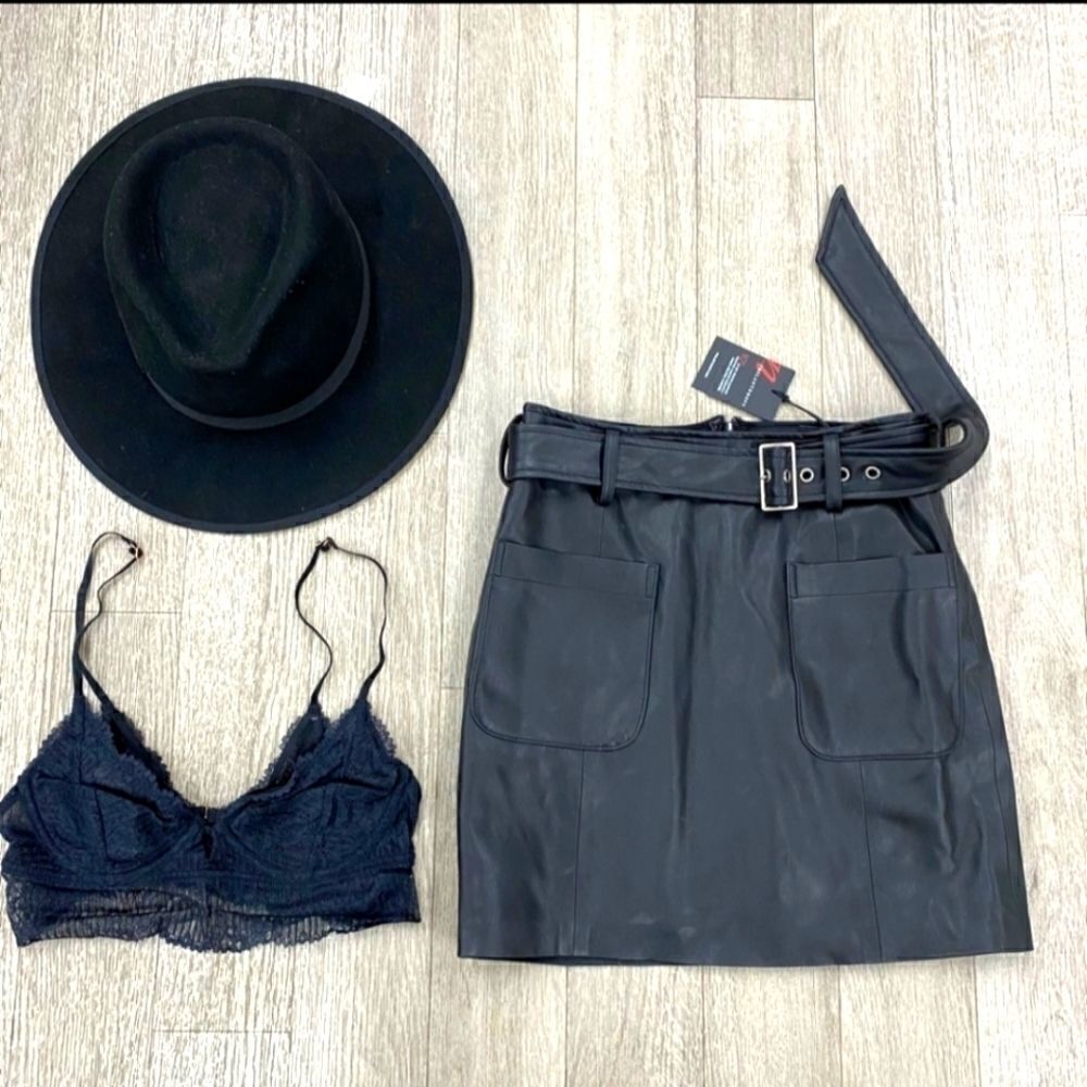 n:philanthropy faux leather belted skirt